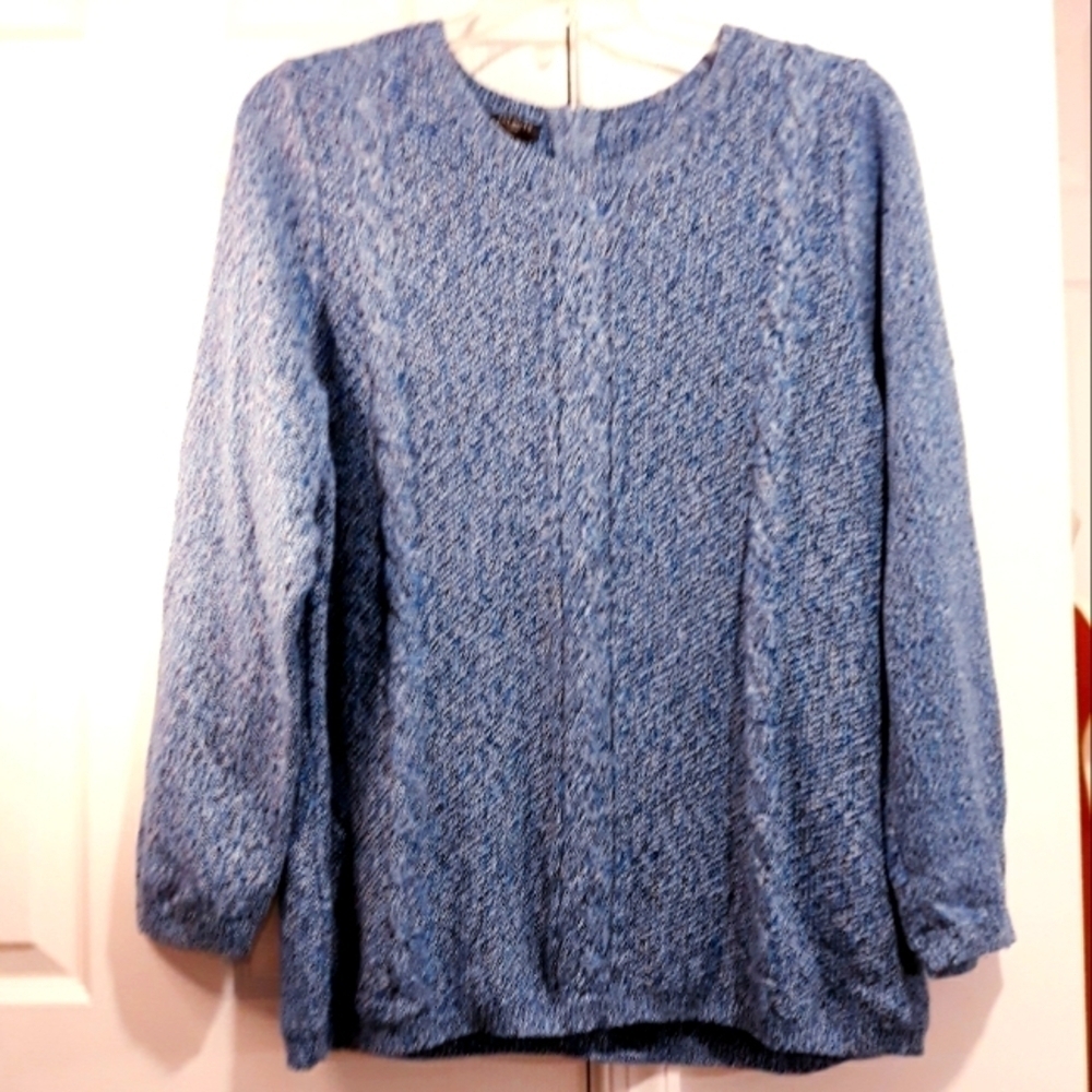 Talbots Woman Plus Knit 3/4 Sleeve Blue Sweater Cotton Blend Back Zipp Size 2X
